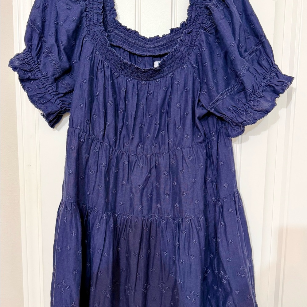 Old Navy Dusty Blue Embroidered Smocked Neck Dress